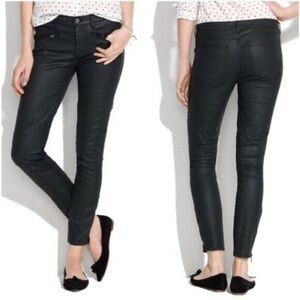 Madewell Black Faux Leather Coated Skinny Moto Jeans Ankle Zippers Size‎ 26